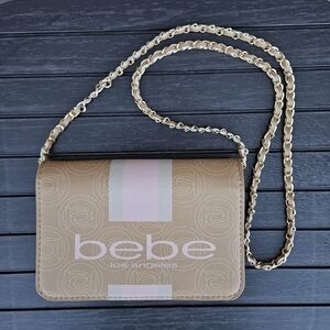 BeBe Ember Tan & Pink Crossbody Purse w/ Chain Link Strap Small Wallet Bag